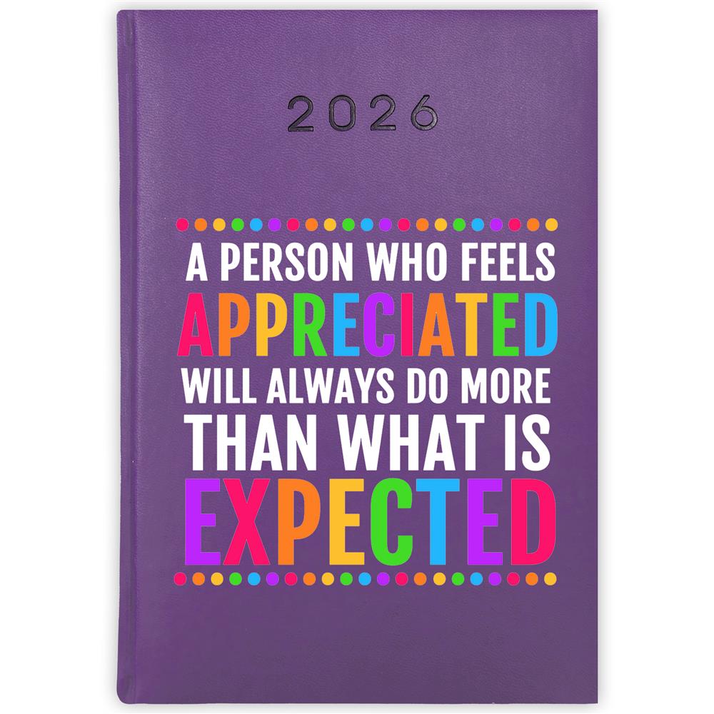 A person who feels appreciated will kalendarz książkowy a5 2026 kolor fioletowy