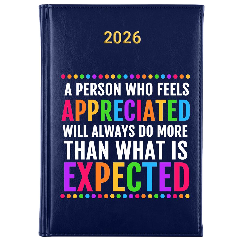 A person who feels appreciated will kalendarz książkowy a5 2026 kolor granatowy