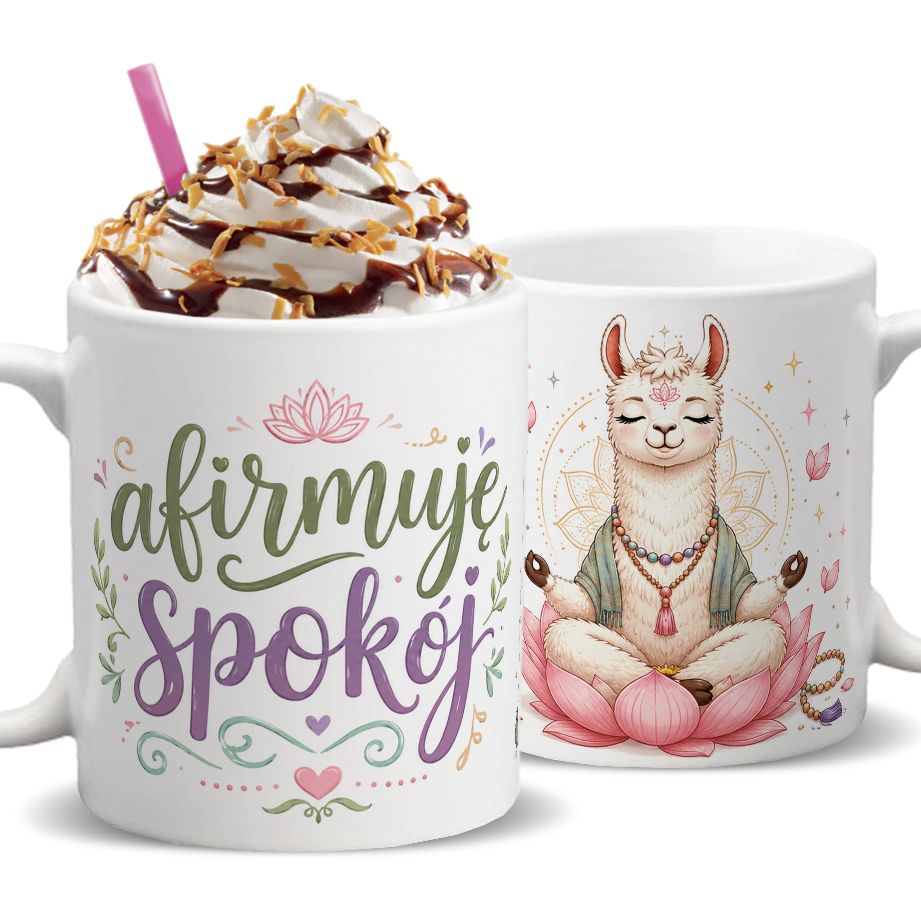 Afirmuję spokój kubek ucho kolor kolor biały
