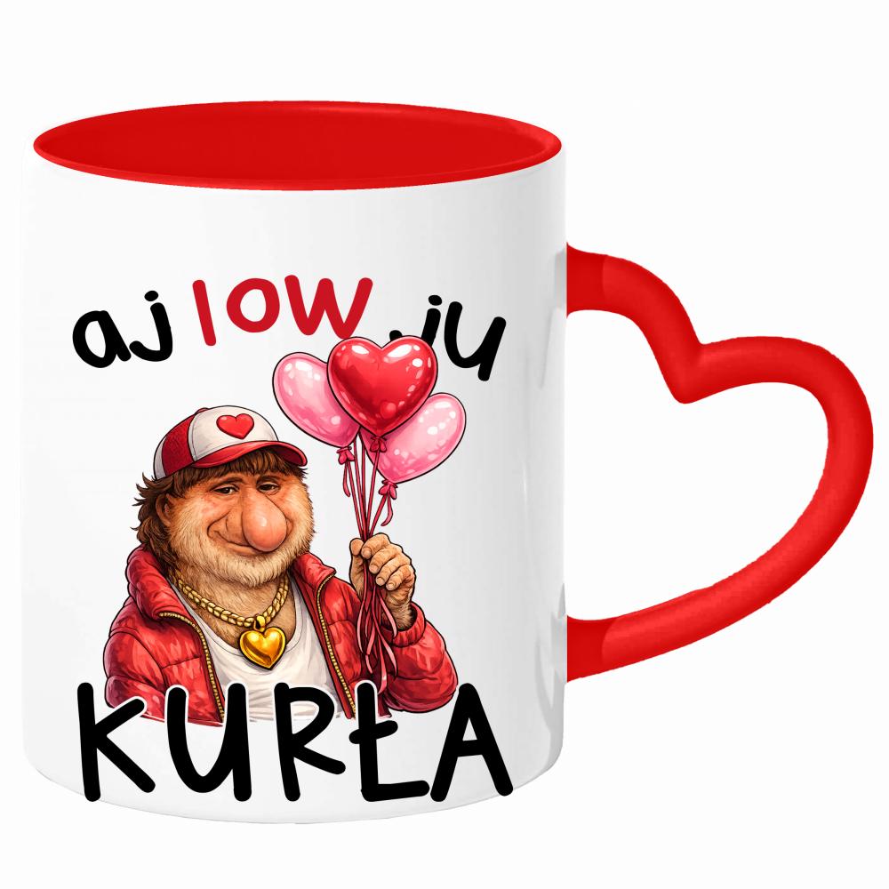 AJ LOW JU KURŁA kubek uchwyt serce kolor czerwone ucho