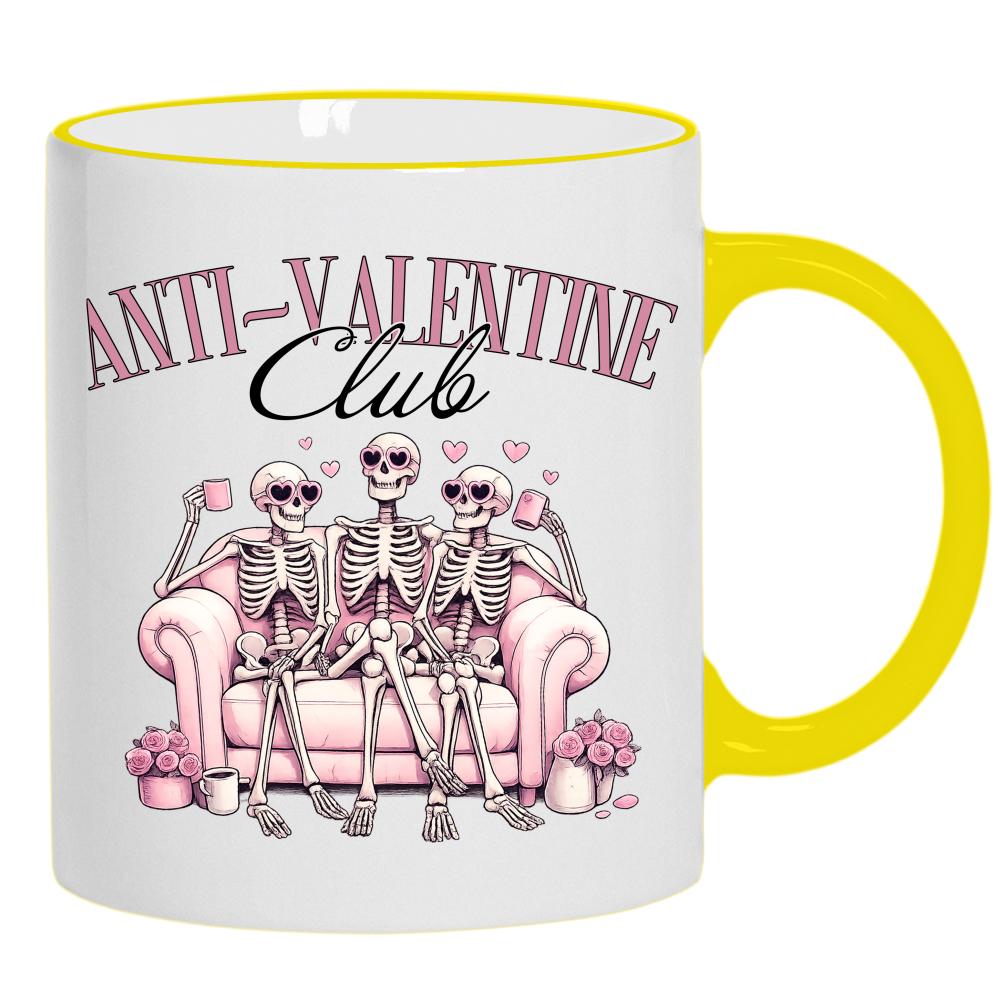 Anti Valentine Club kubek żółty uchwyt i rant kolor navy