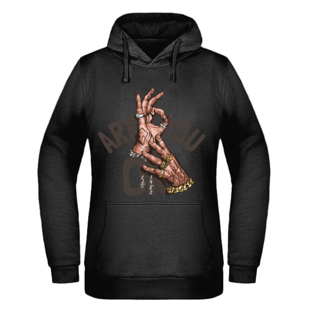 Are you ok? bluza damska z kapturem kolor czarnyy