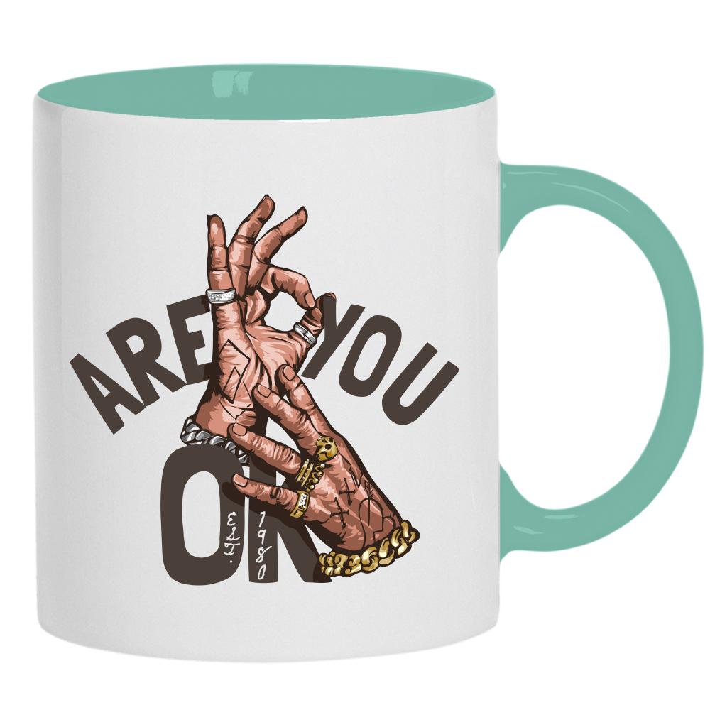 Are you ok? kubek ucho kolor kolor miętowo zielony