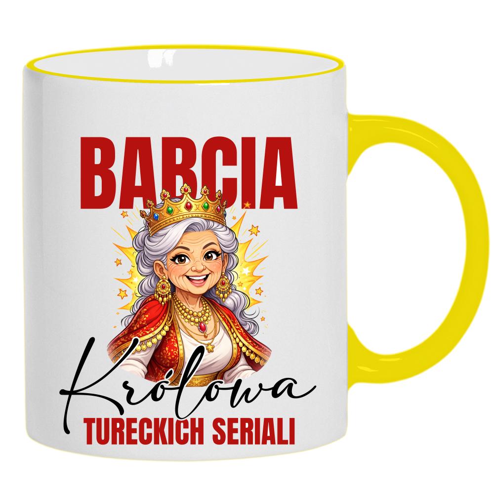 Babcia – Królowa Tureckich Seriali kubek żółty uchwyt i rant kolor miętowo zielony