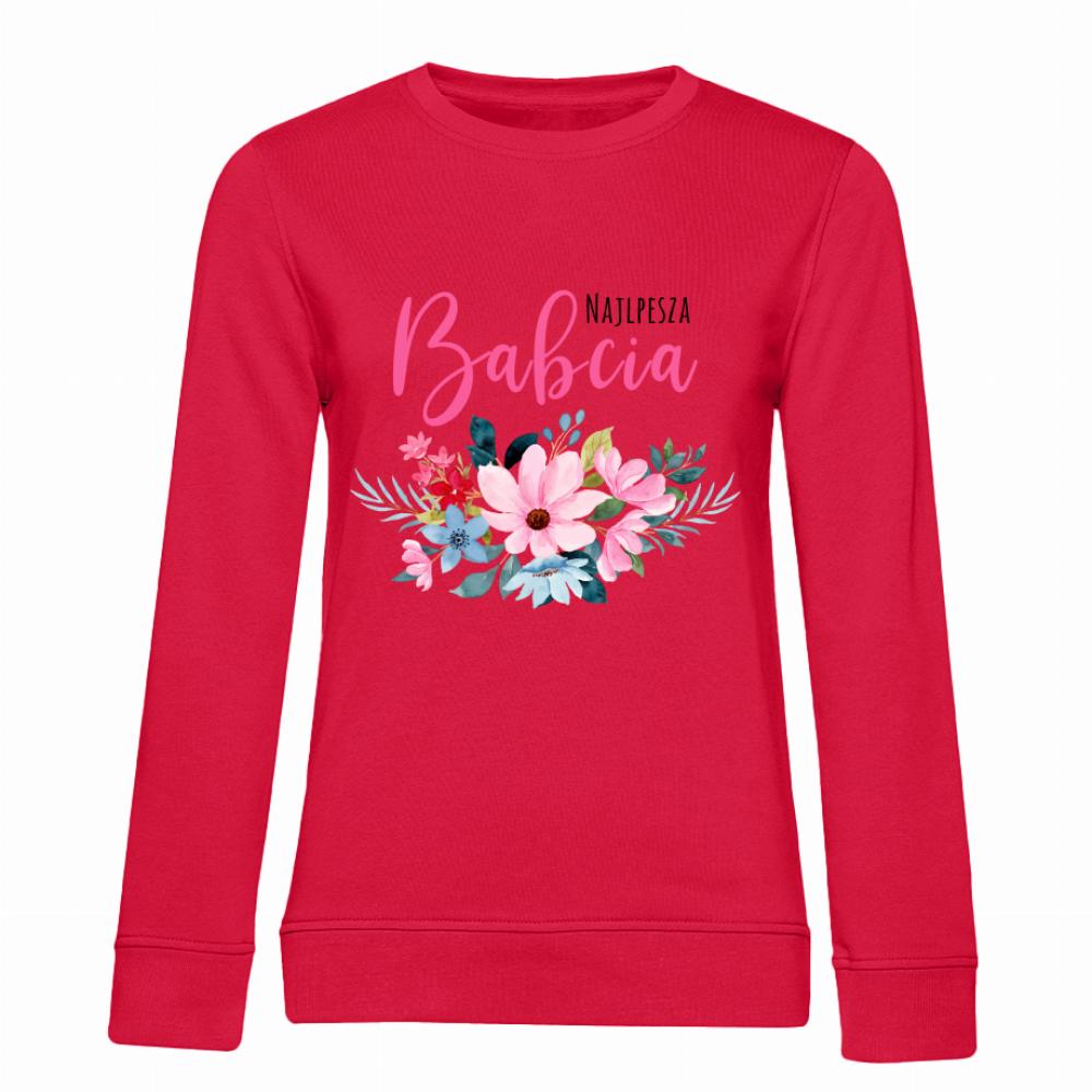 Babcia Kwiaty bluza damska bez kaptura kolor czerwony