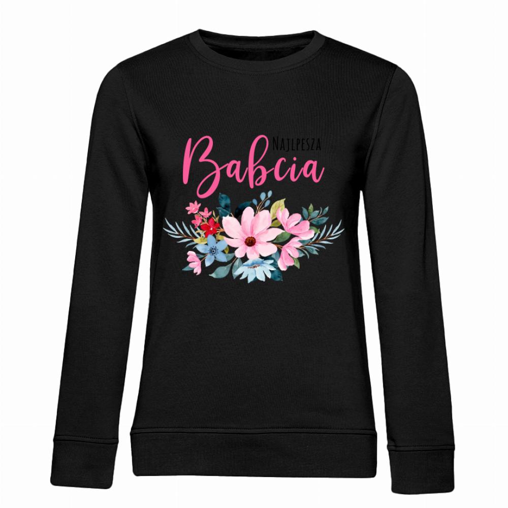 Babcia Kwiaty bluza damska bez kaptura kolor różowy