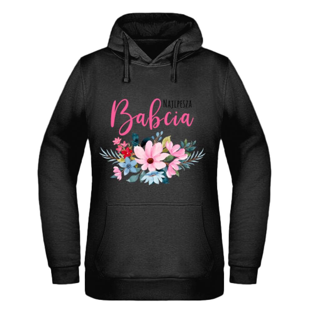 Babcia Kwiaty bluza damska z kapturem kolor czerwony
