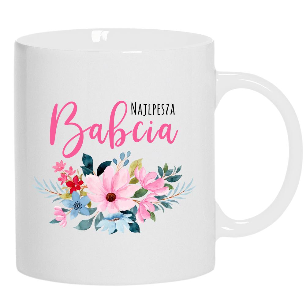 Babcia Kwiaty kubek ucho kolor kolor biały