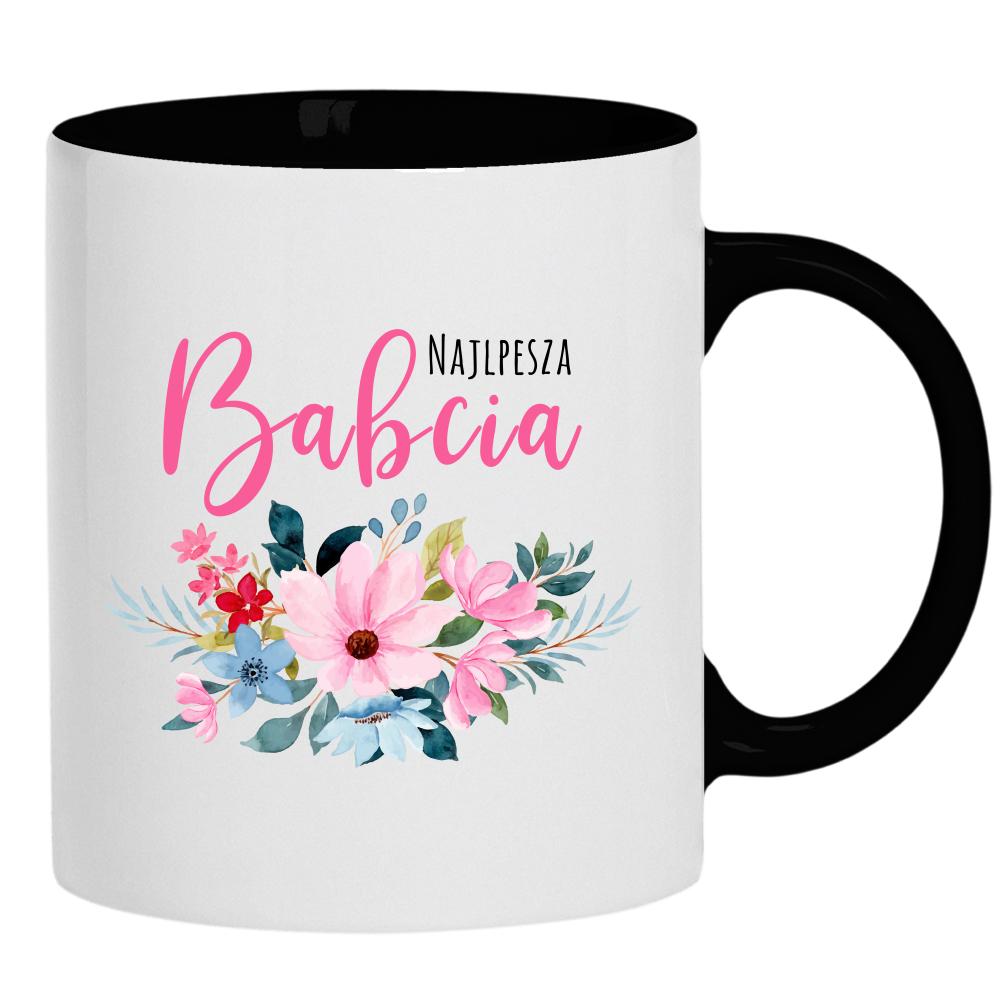 Babcia Kwiaty kubek ucho kolor kolor czarnyy