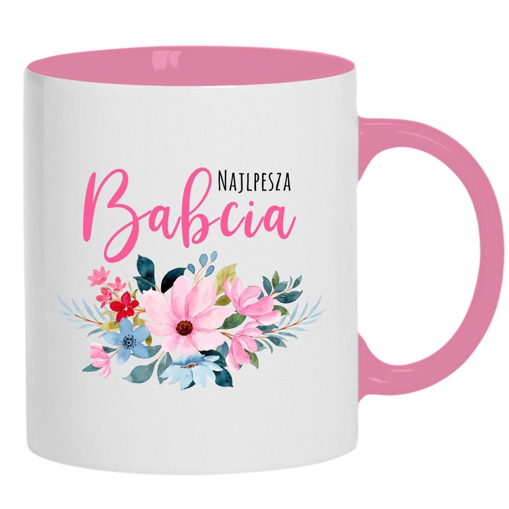 Babcia Kwiaty kubek ucho kolor kolor różowy