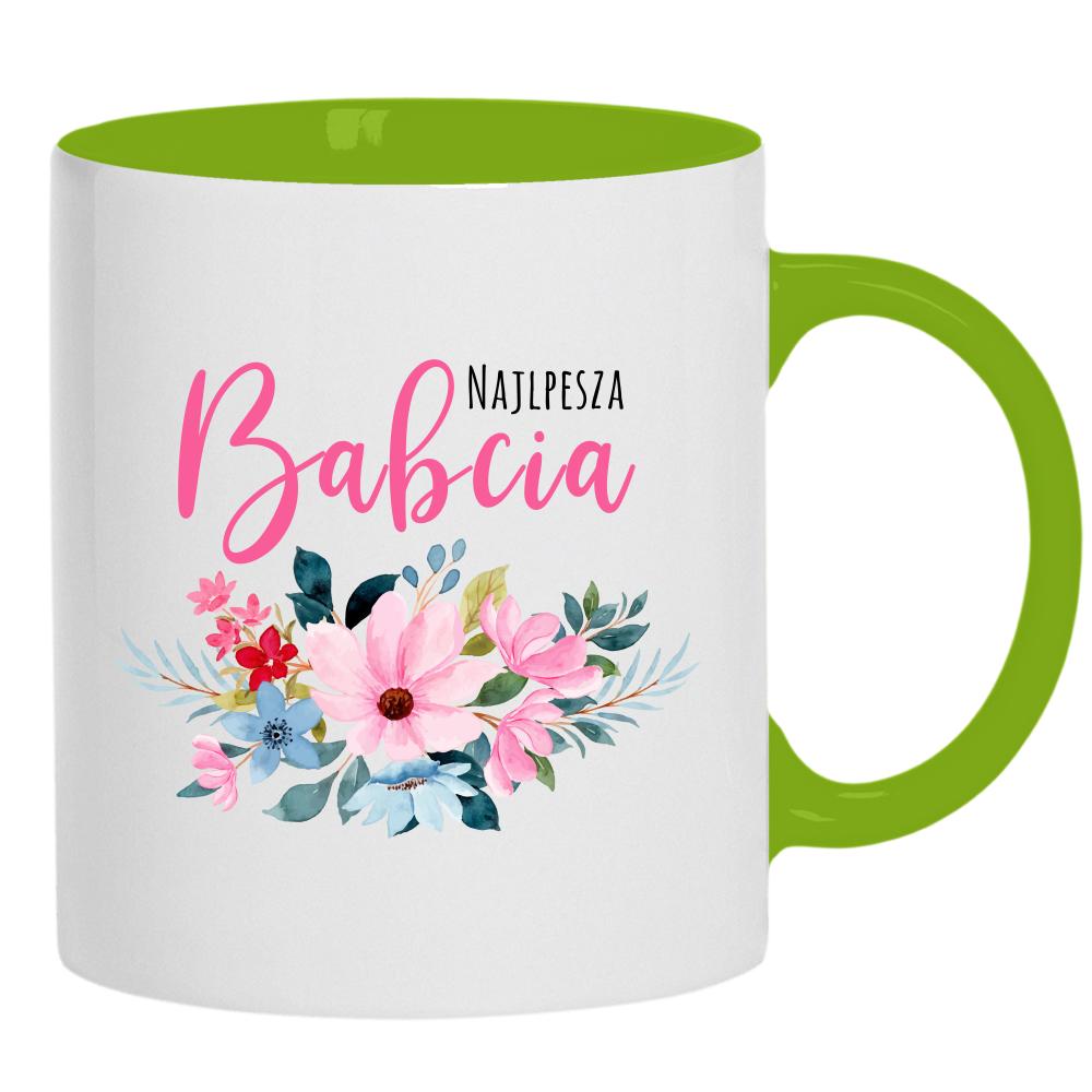 Babcia Kwiaty kubek ucho kolor kolor zielony