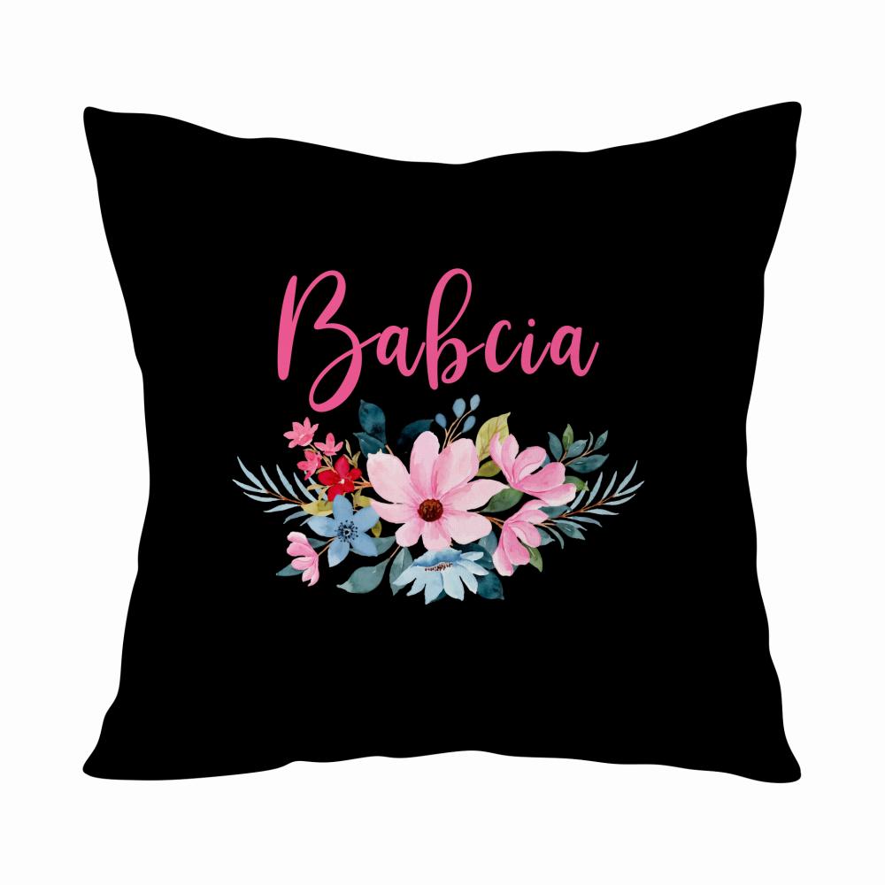 Babcia Kwiaty poduszka kolor czarnyy