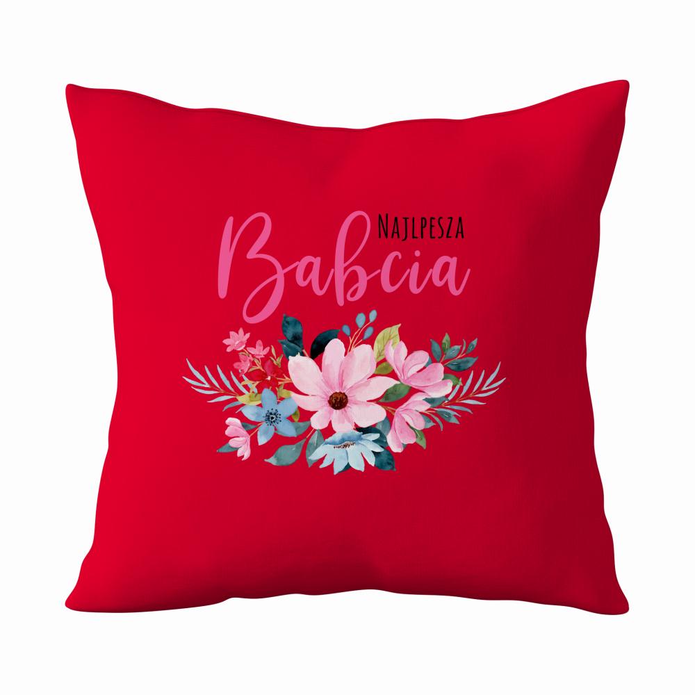 Babcia Kwiaty poduszka kolor czerwony