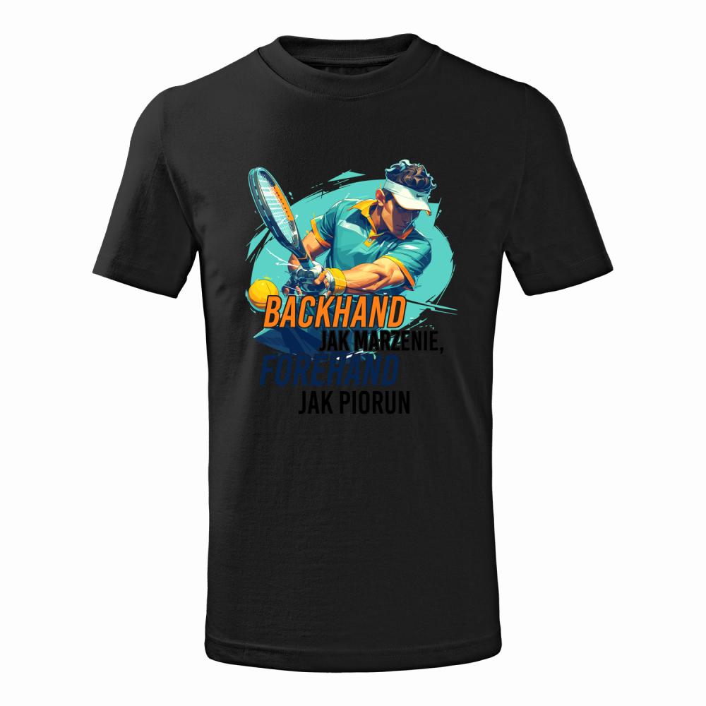 Backhand jak marzenie, forehand jak piorun koszulka junior kolor navy