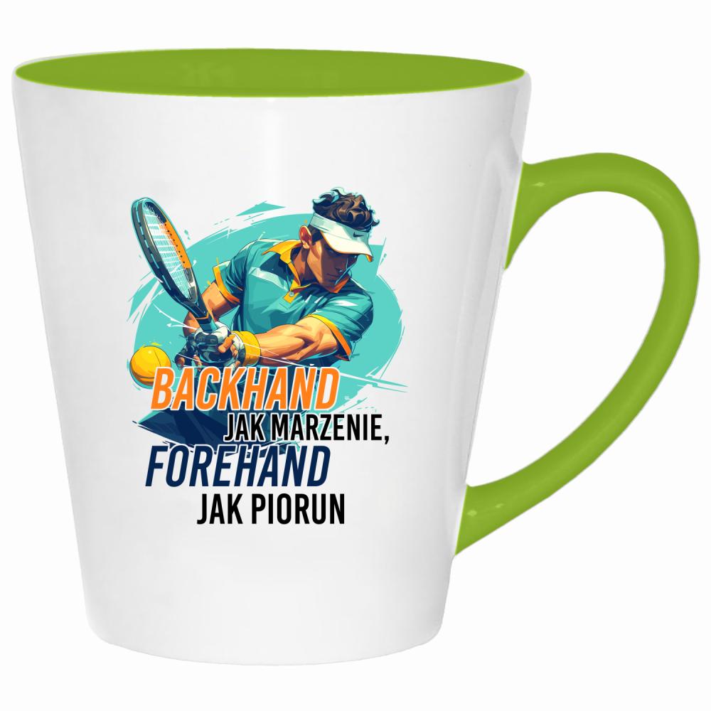 Backhand jak marzenie, forehand jak piorun kubek latte kolor limonka