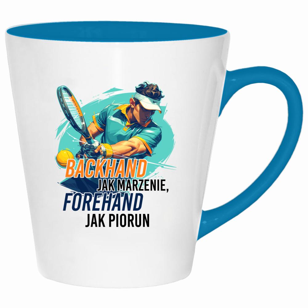 Backhand jak marzenie, forehand jak piorun kubek latte kolor turkus