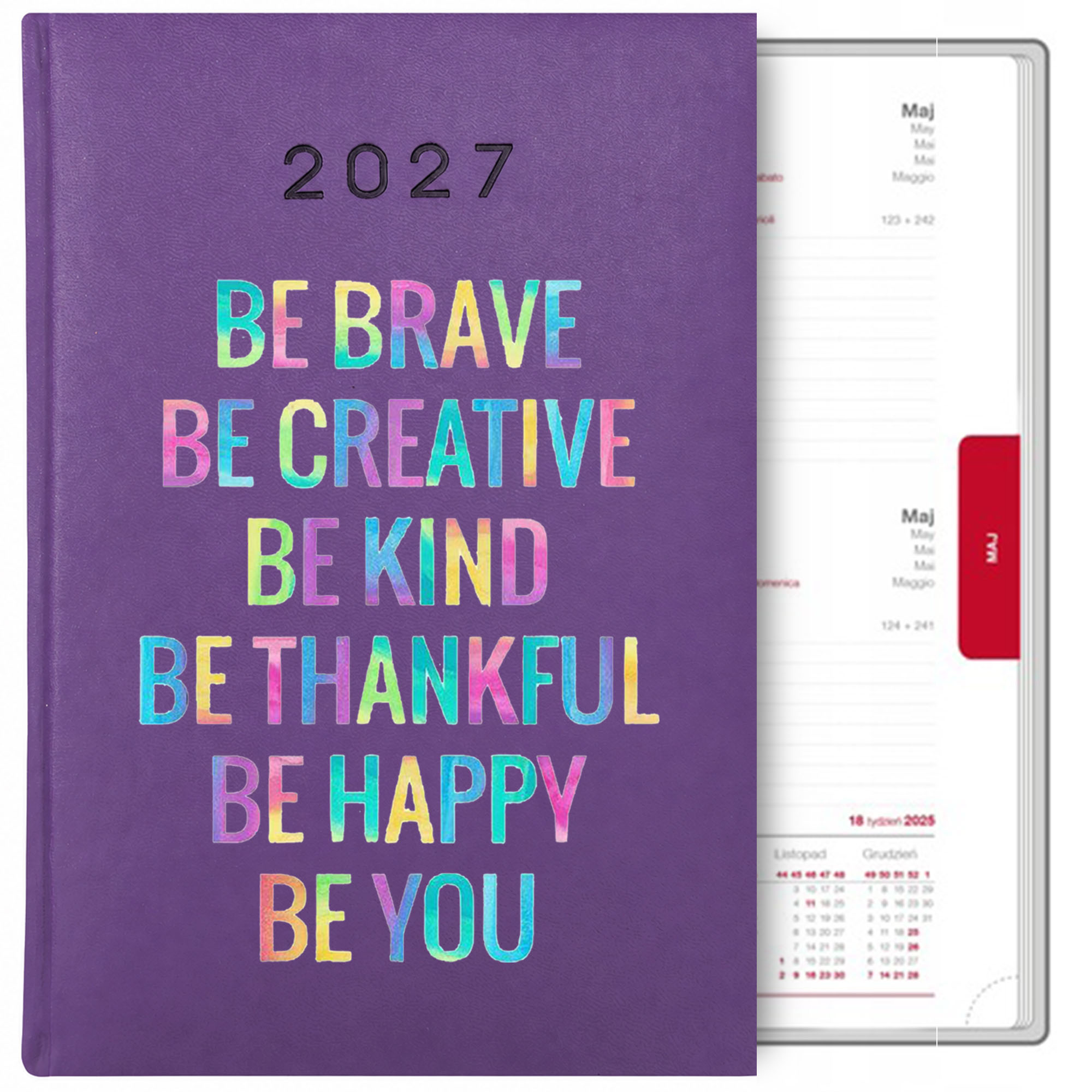 Be brave, creative, kind kalendarz książkowy a5 2027 kolor fioletowy