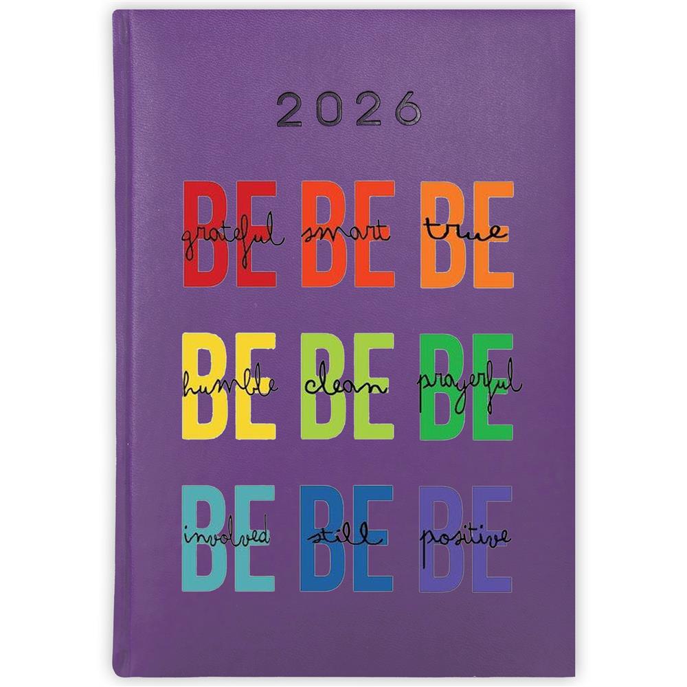 Be grateful, be smart, be true kalendarz książkowy a5 2026 kolor fioletowy