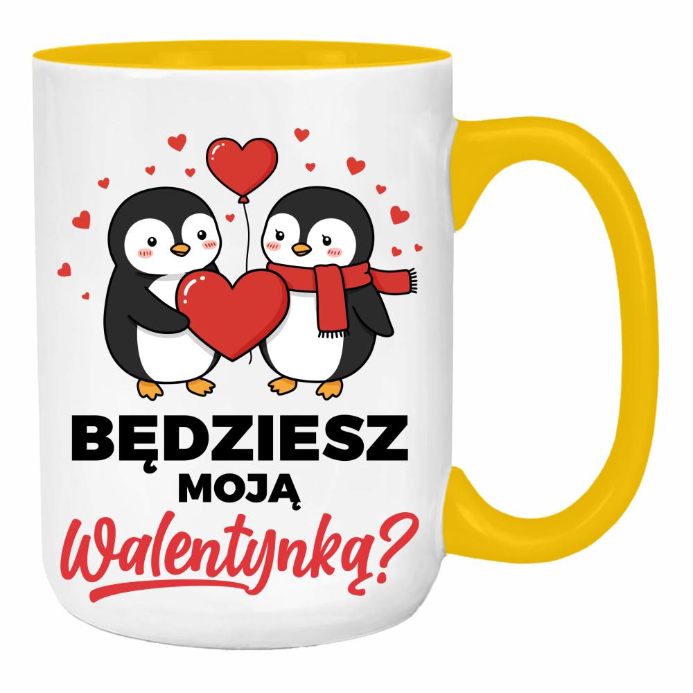 Będziesz moją walentynką? duży kubek ucho kolor kolor żółty