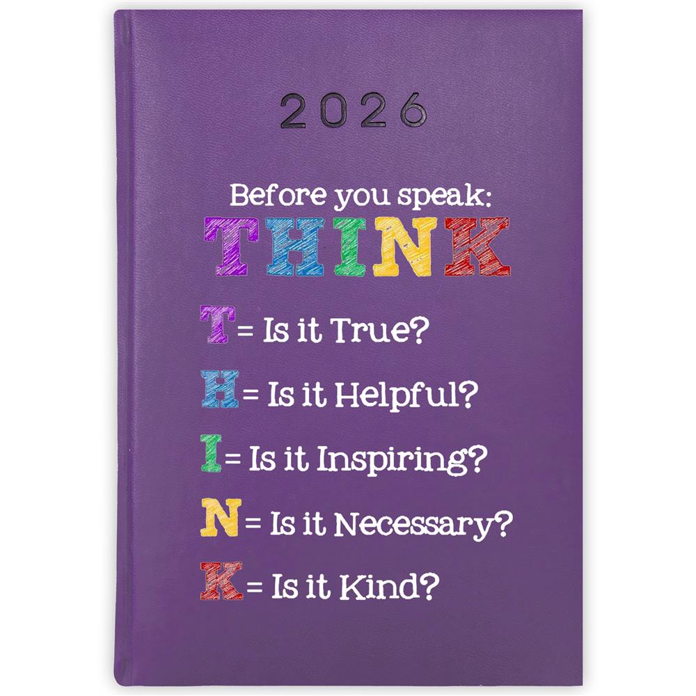 Before you speak: think kalendarz książkowy a5 2026 kolor fioletowy