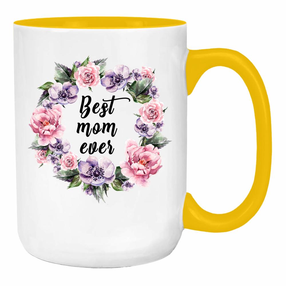 Best Mom Ever 2 duży kubek ucho kolor kolor żółty