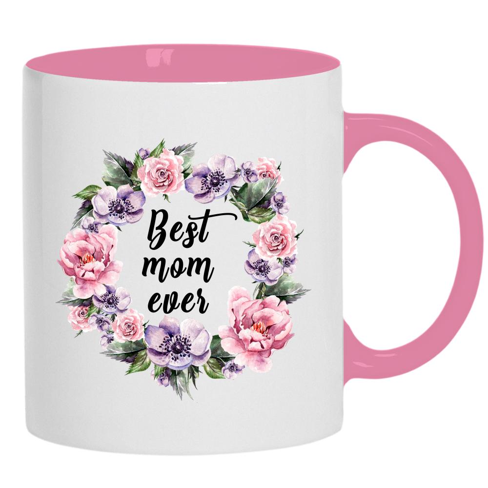 Best Mom Ever 2 kubek ucho kolor kolor różowy