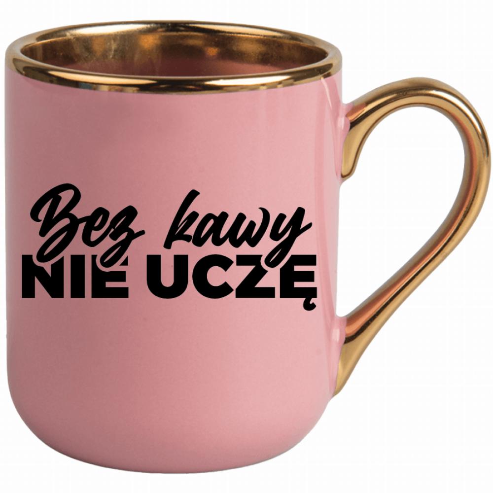 Bez kawy nie uczę kubek elegant różowy kolor niebieski 2