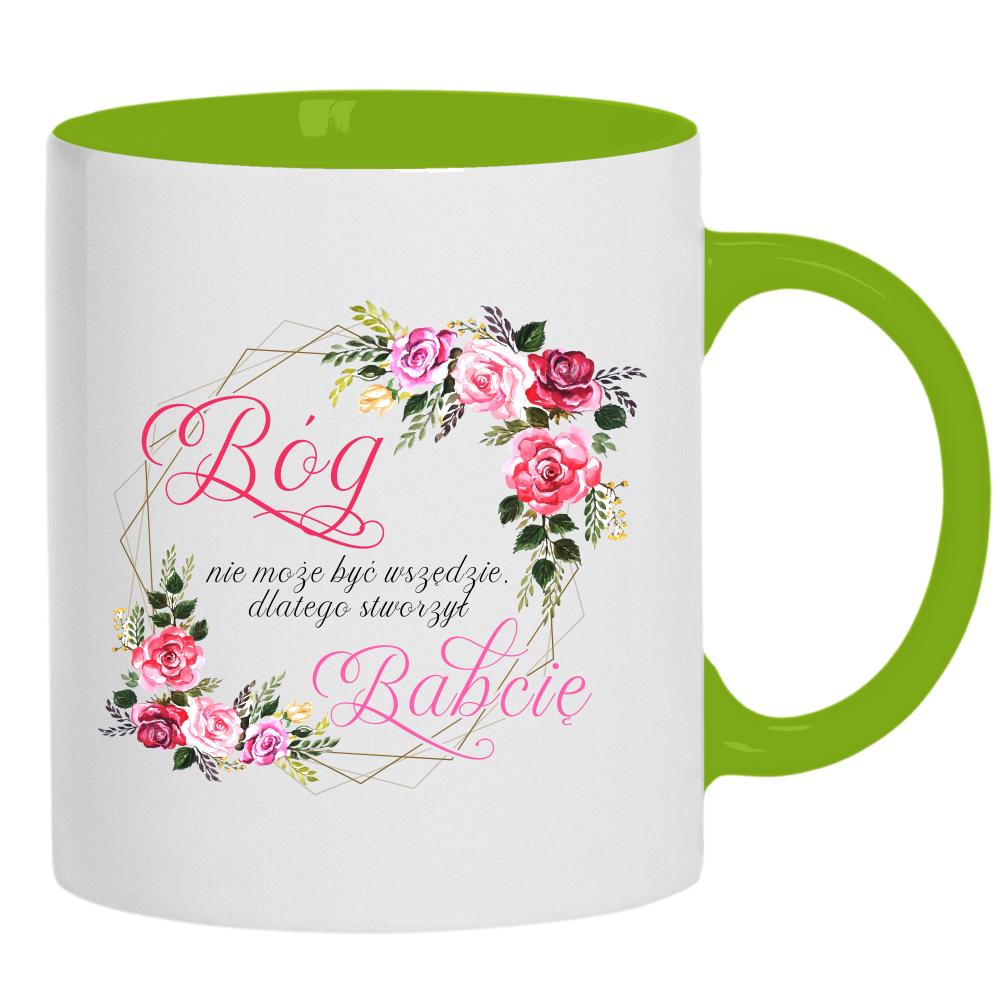 Bóg nie może być wszędzie kubek ucho kolor kolor zielony