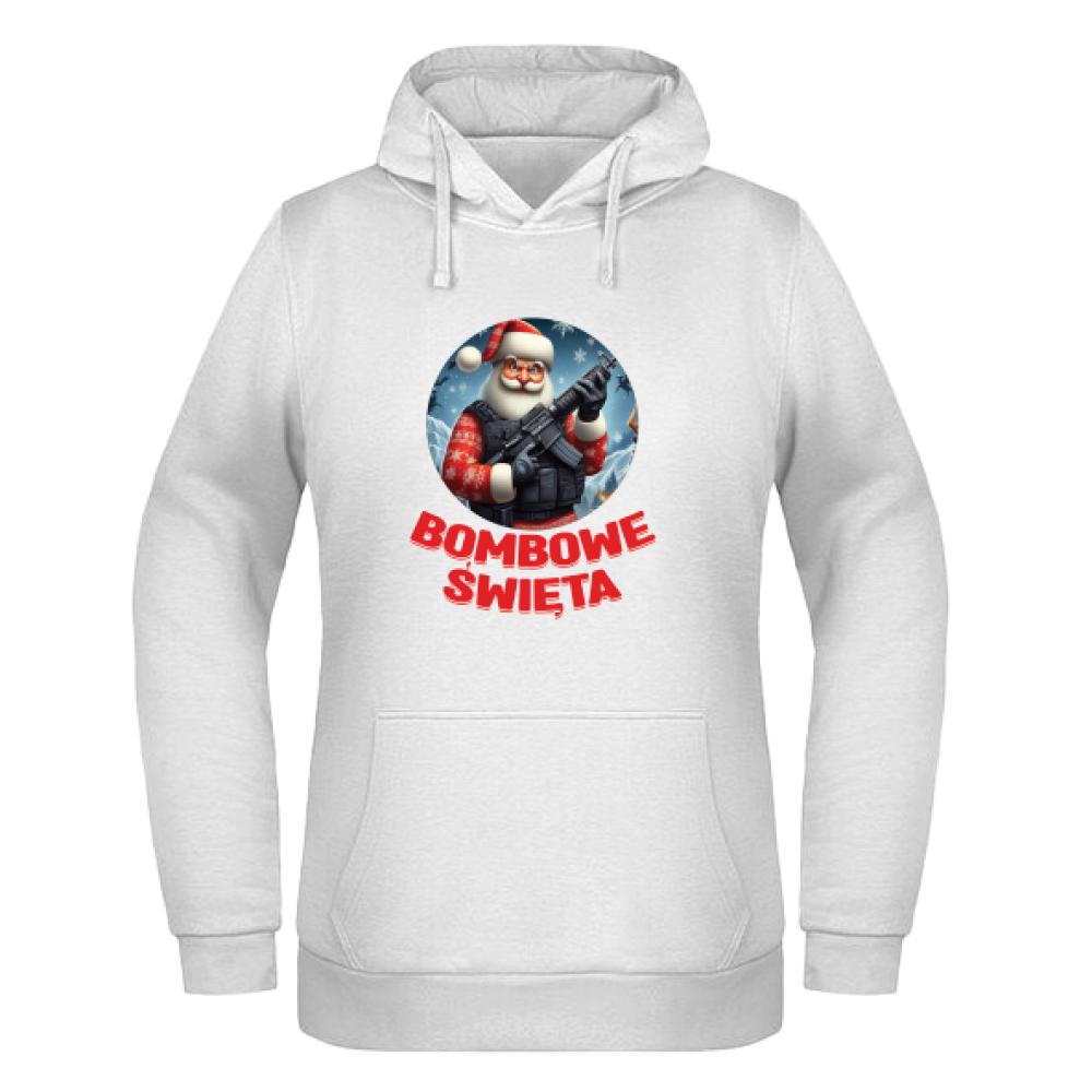 Bombowe Święta bluza damska z kapturem kolor biały