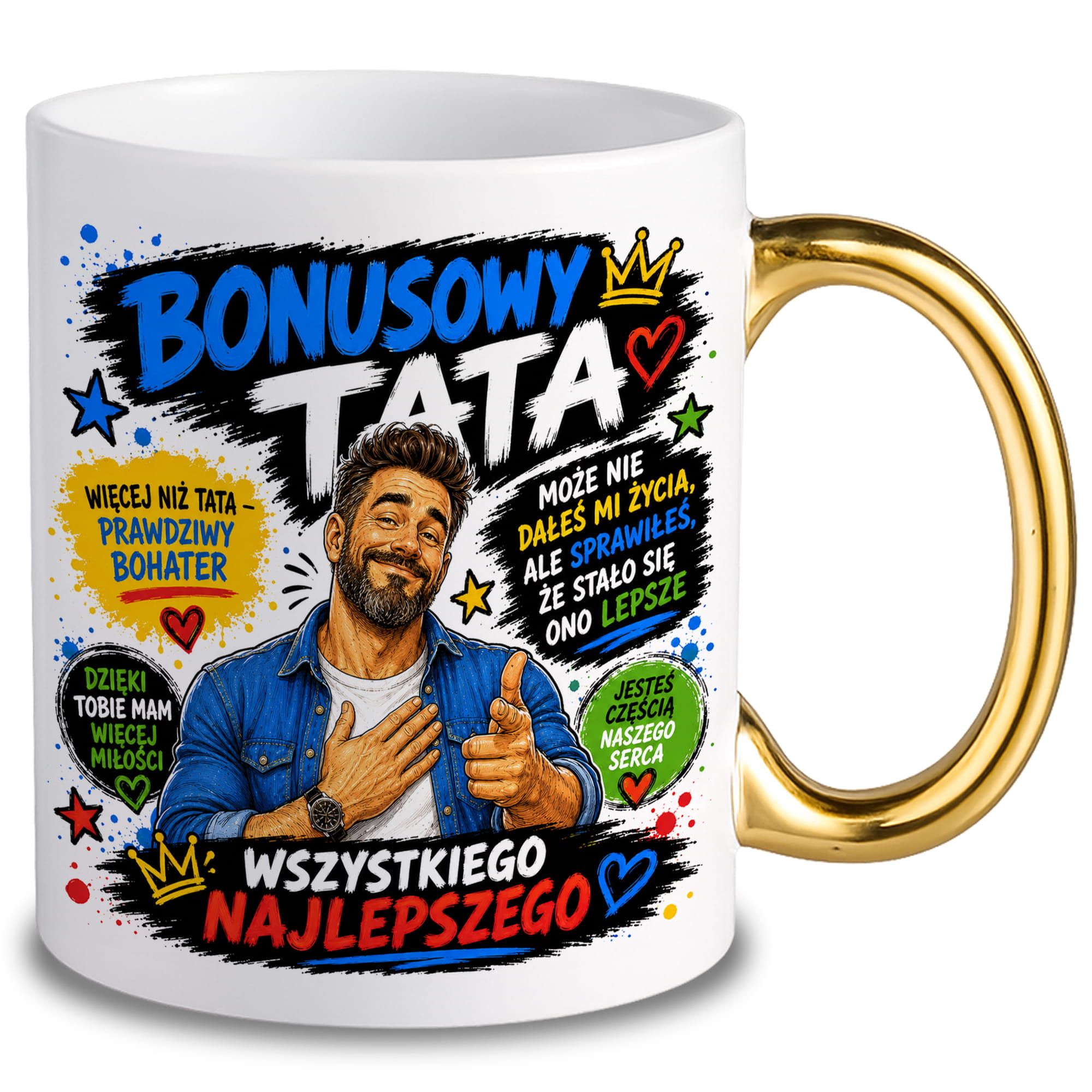 Bonusowy tata kubek ucho złote
