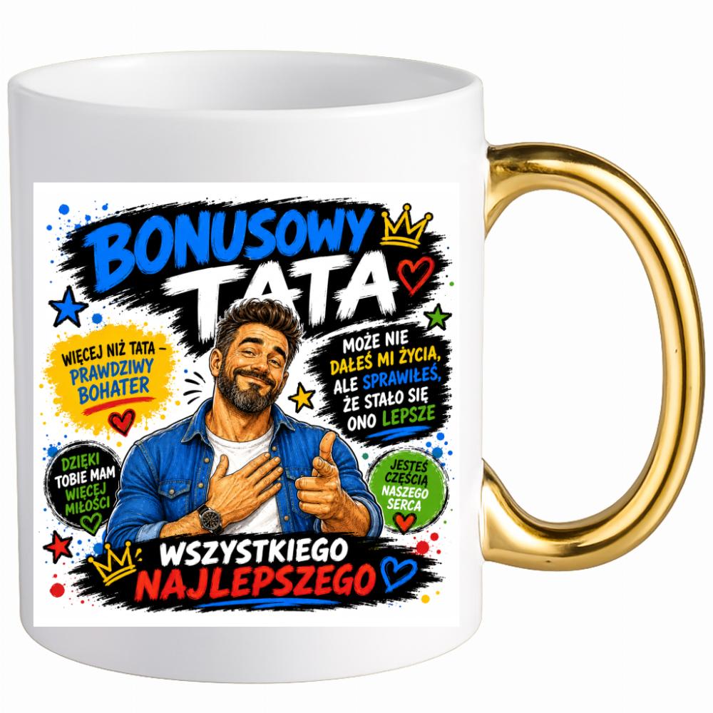 Bonusowy tata kubek ucho złote kolor jasnoniebieski