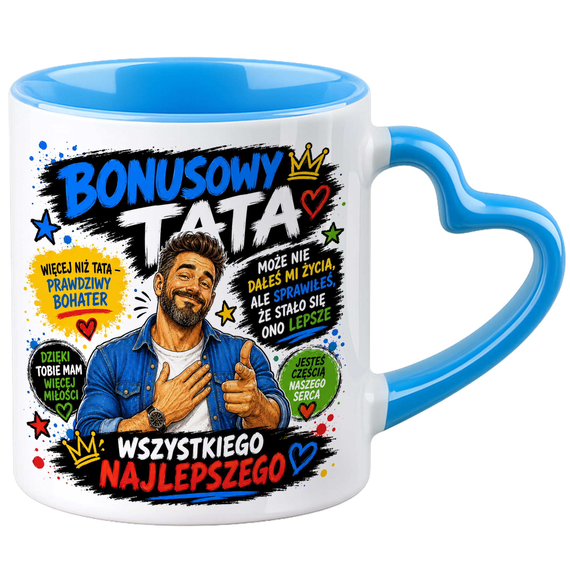 Bonusowy tata kubek uchwyt serce kolor serce niebieski