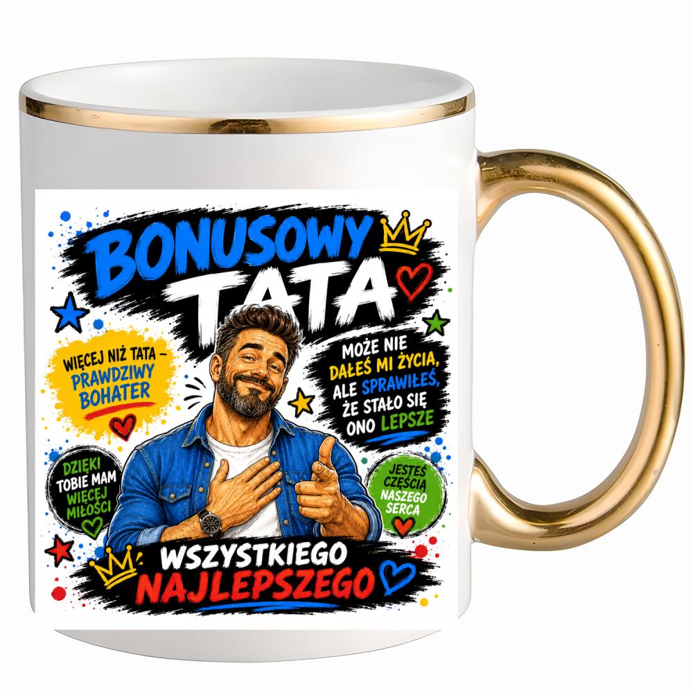 Bonusowy tata kubek ze złotym uchem i rantem kolor czerwony
