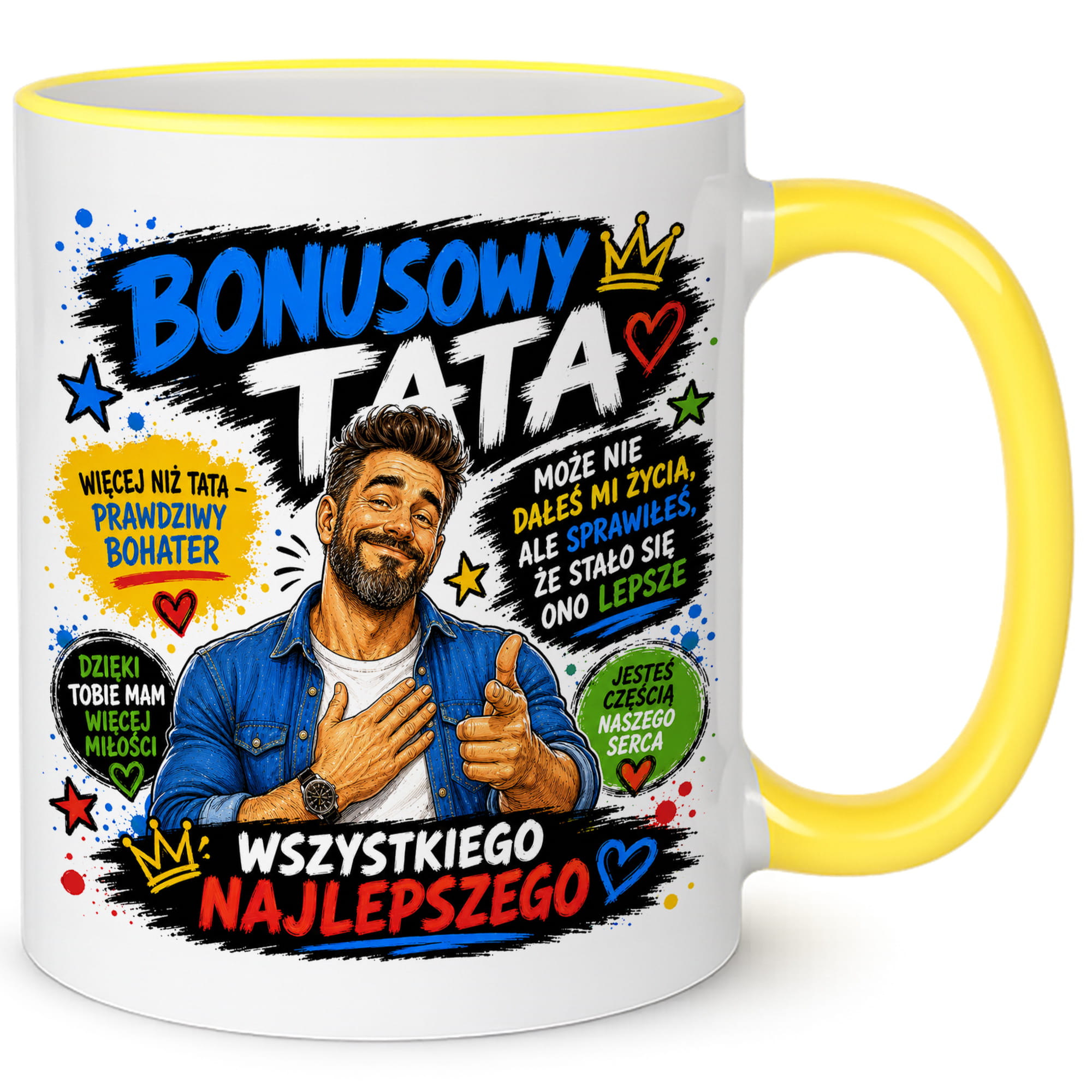 Bonusowy tata kubek żółty uchwyt i rant