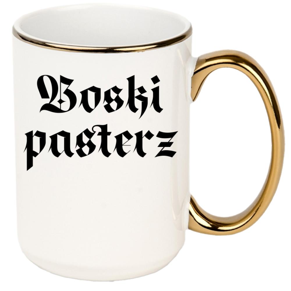 Boski Pasterz kubek xxl złoty rant i ucho kolor miętowo zielony