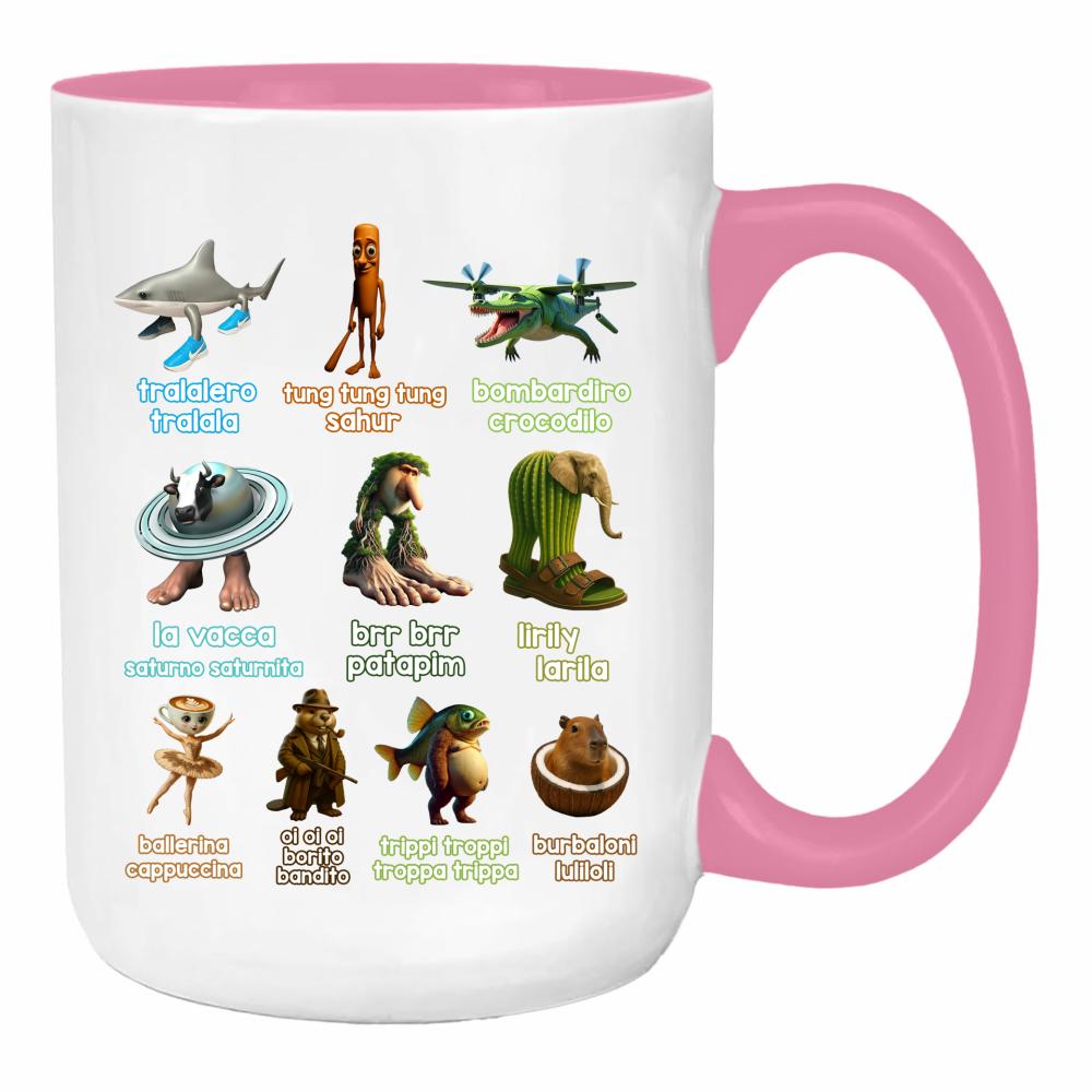 Brainrot Italiano duży kubek ucho kolor kolor różowy