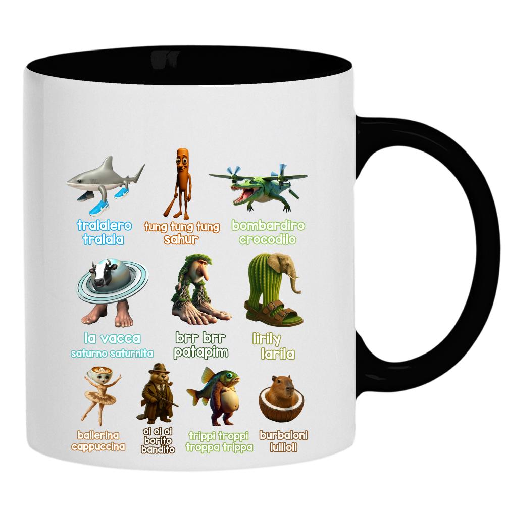 Brainrot Italiano kubek ucho kolor kolor czarnyy