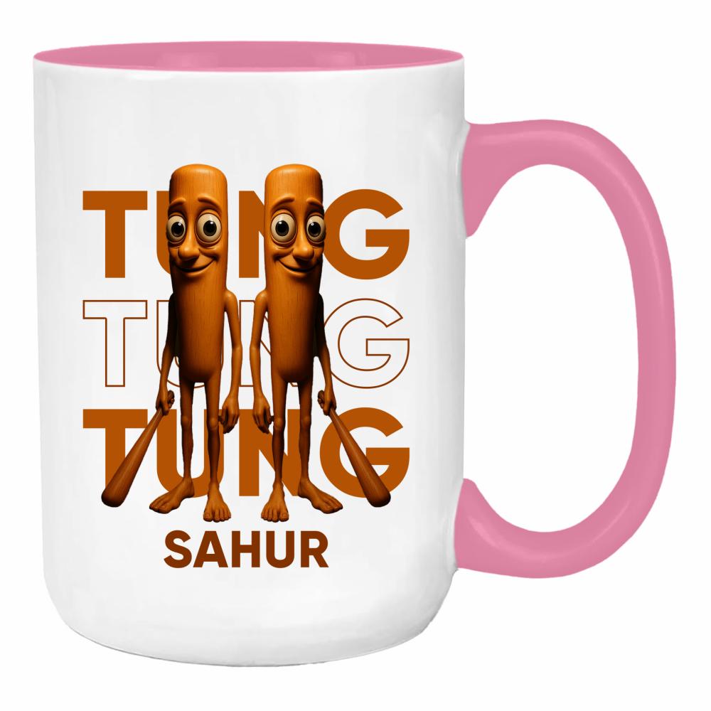 Brainrot Tung Tung Tung Sahur duży kubek ucho kolor kolor różowy