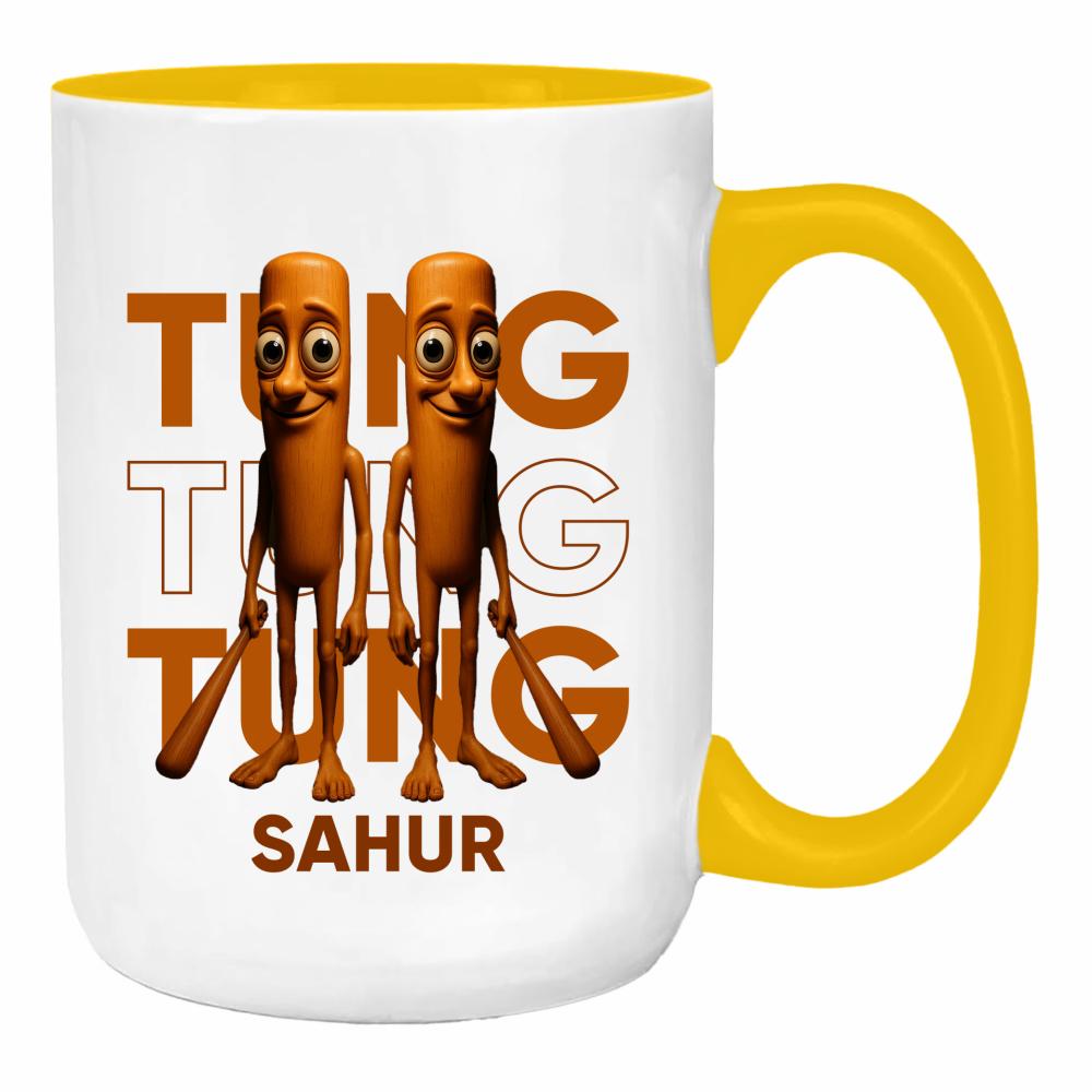 Brainrot Tung Tung Tung Sahur duży kubek ucho kolor kolor żółty