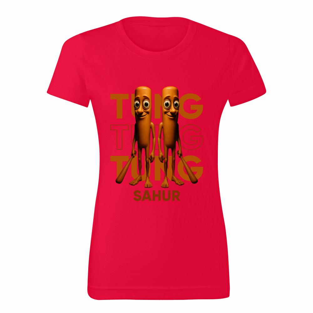 Brainrot Tung Tung Tung Sahur koszulka damska kolor czerwony