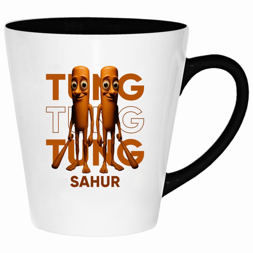 Brainrot Tung Tung Tung Sahur kubek latte kolor biały