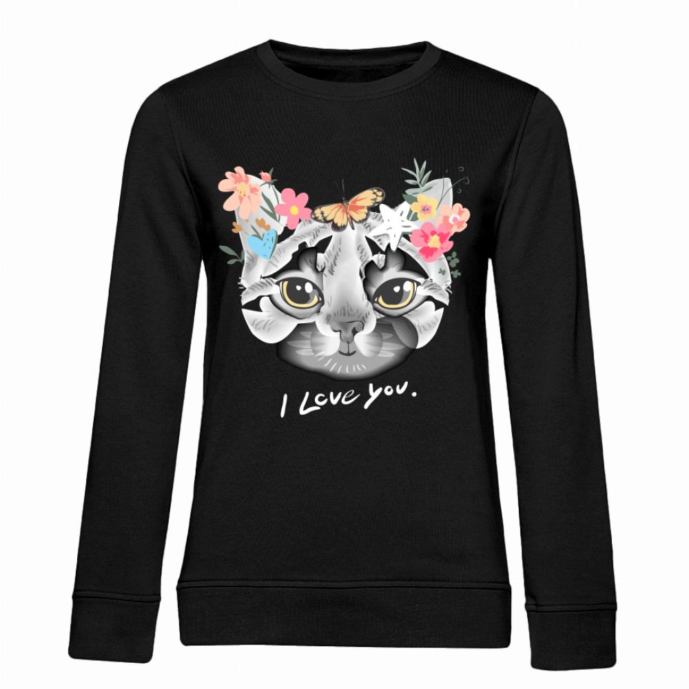 Cat I Love You Białe bluza damska bez kaptura