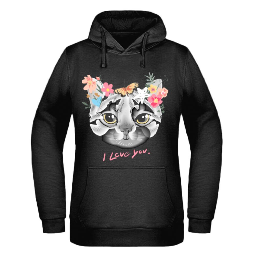 Cat I Love You Różowe bluza damska z kapturem