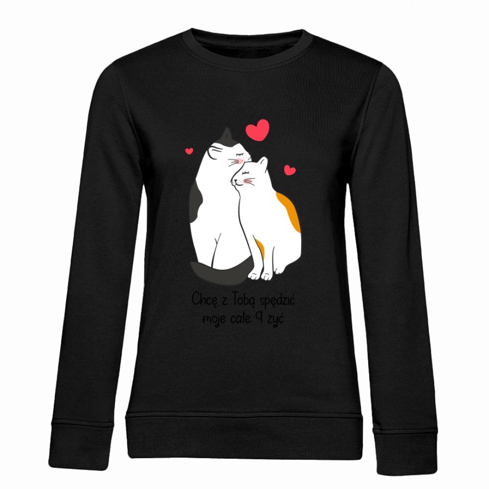 Chcę z Tobą spędzić 9 żyć bluza damska bez kaptura kolor czarnyy