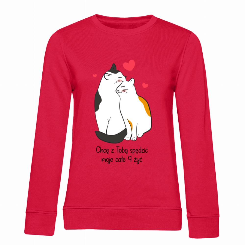 Chcę z Tobą spędzić 9 żyć bluza damska bez kaptura kolor czerwony