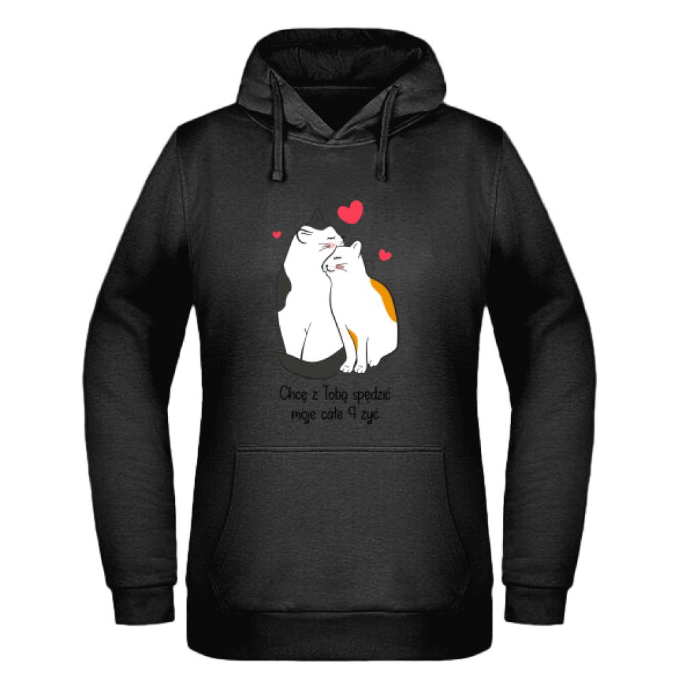 Chcę z Tobą spędzić 9 żyć bluza damska z kapturem kolor czerwony
