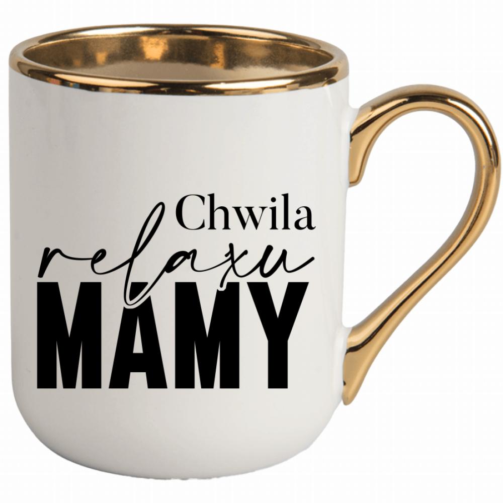 Chwila relaksu mamy kubek elegant biały kolor czarny