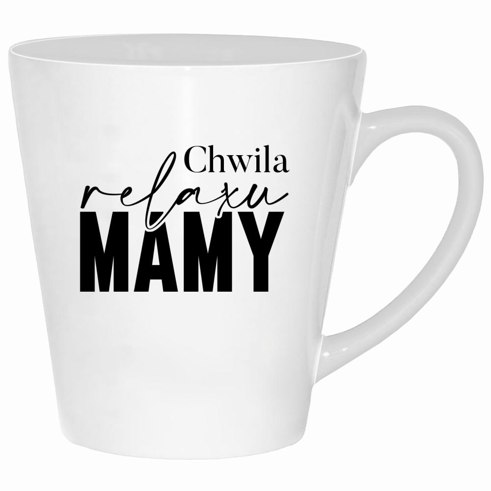Chwila relaksu mamy kubek latte kolor biały