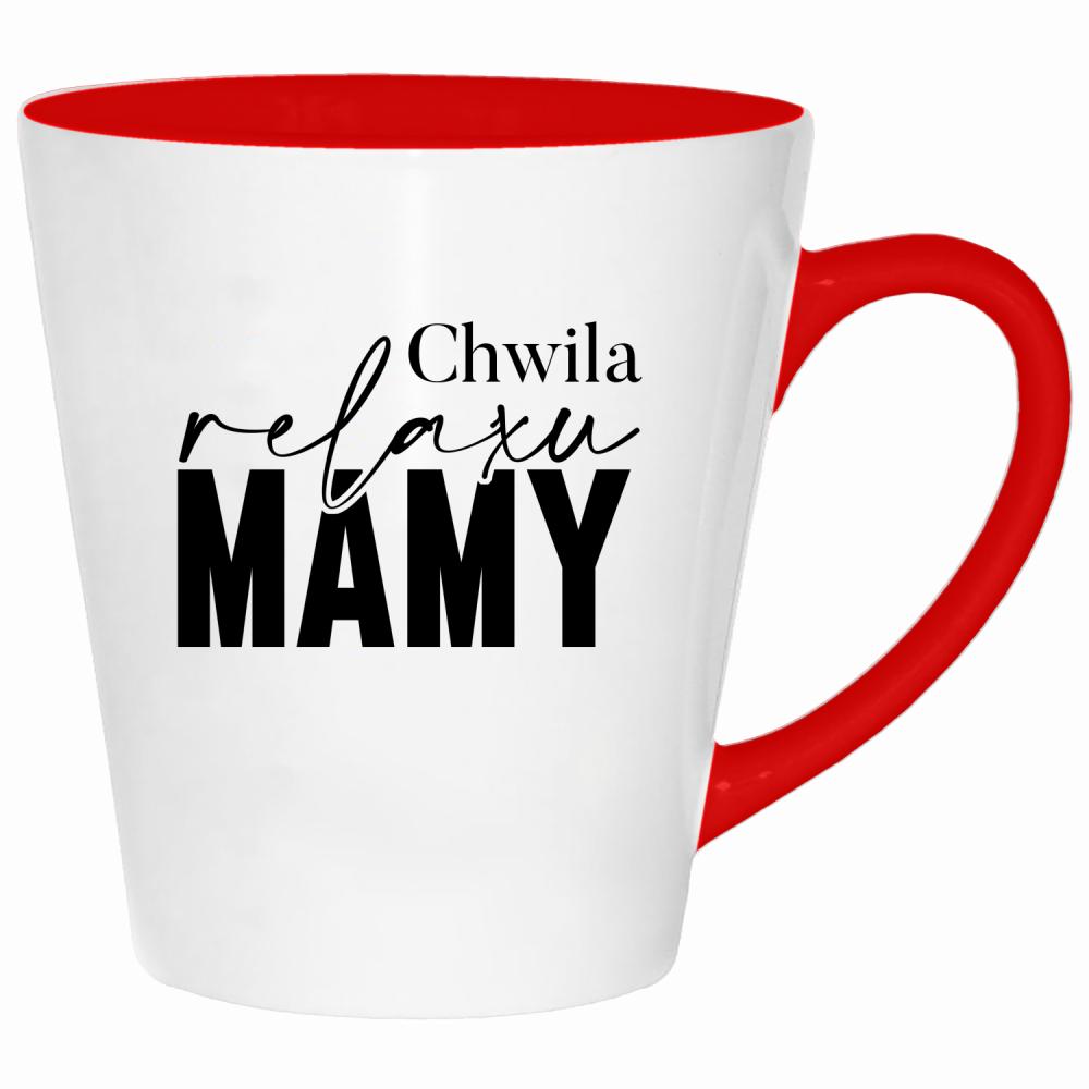 Chwila relaksu mamy kubek latte kolor czerwony latte