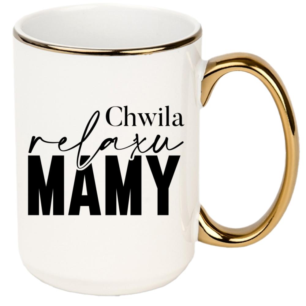 Chwila relaksu mamy kubek xxl złoty rant i ucho kolor navy